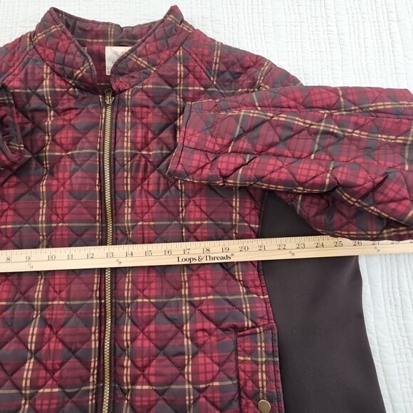 Women's Full Zip Puffer Jacket 3X (22W-24W) Maroon Plaid EUC Snap Pockets LS - Picture 10 of 14